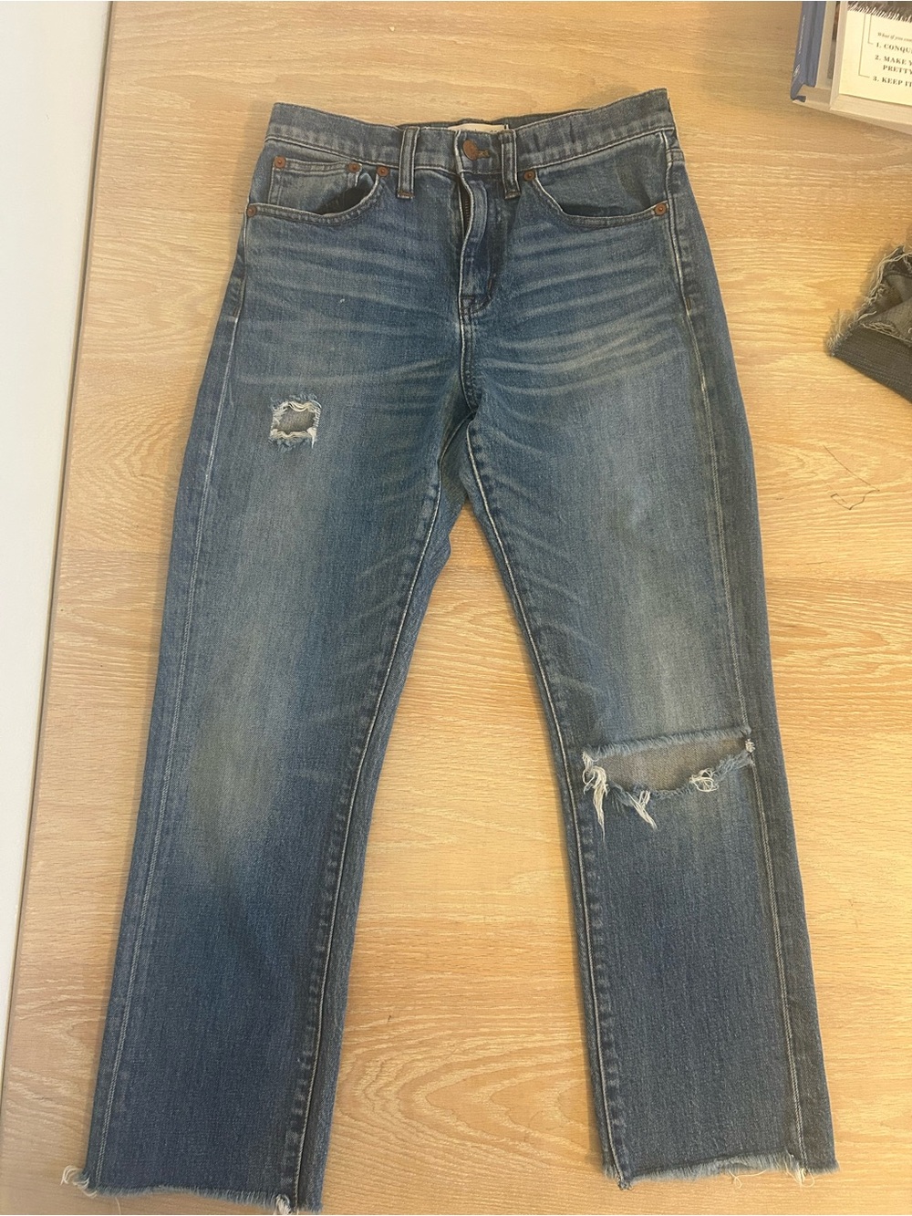 Madewell Faded Blue Distressed Straight Jeans